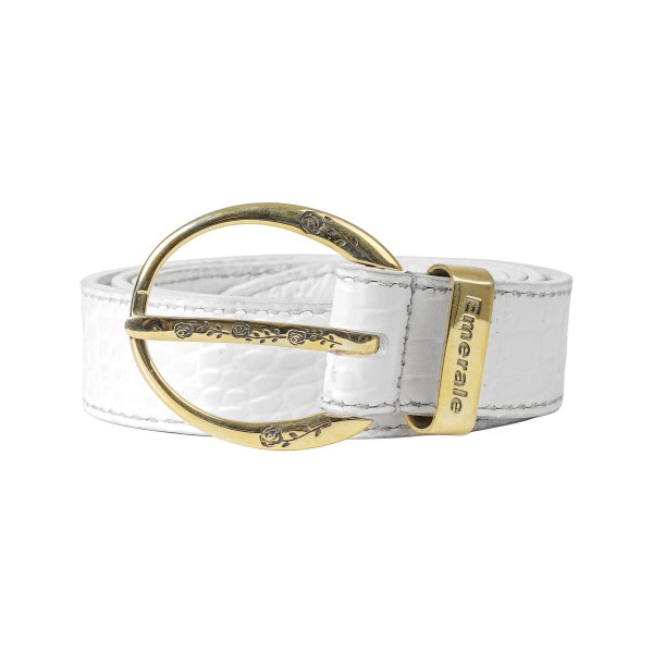 BELT ICON CROCO WHITE GOLD | EMERALE