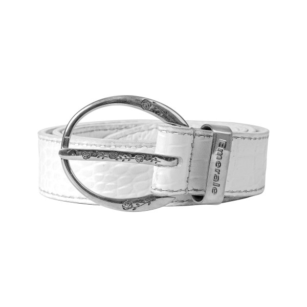 BELT ICON CROCO WHITE SILVER | EMERALE