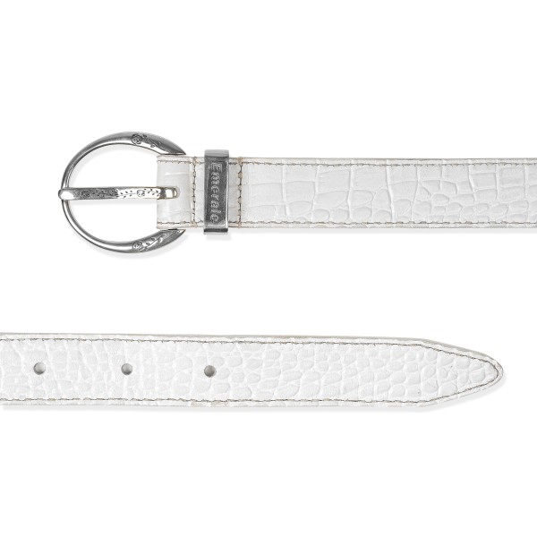 BELT ICON CROCO WHITE SILVER | EMERALE