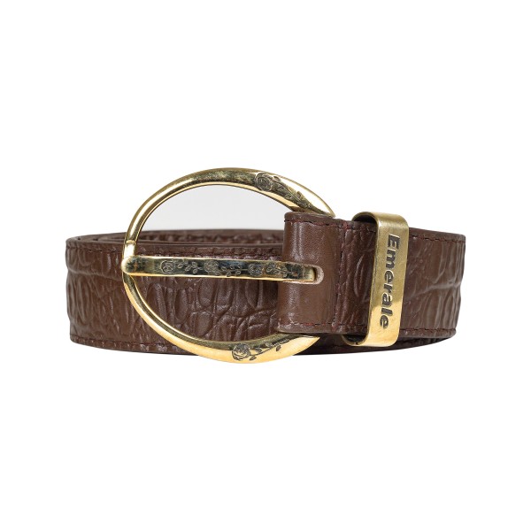 BELT ICON CROCO BROWN GOLD | EMERALE