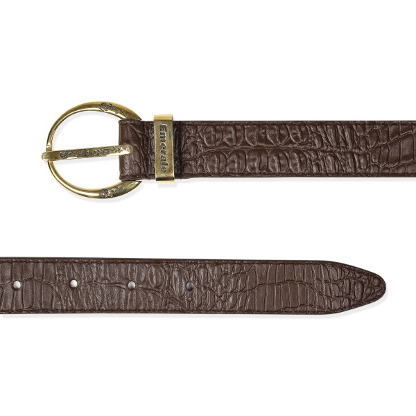 BELT ICON CROCO BROWN GOLD | EMERALE