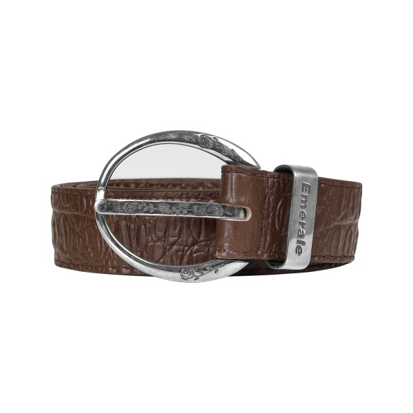 BELT ICON CROCO BROWN SILVER | EMERALE