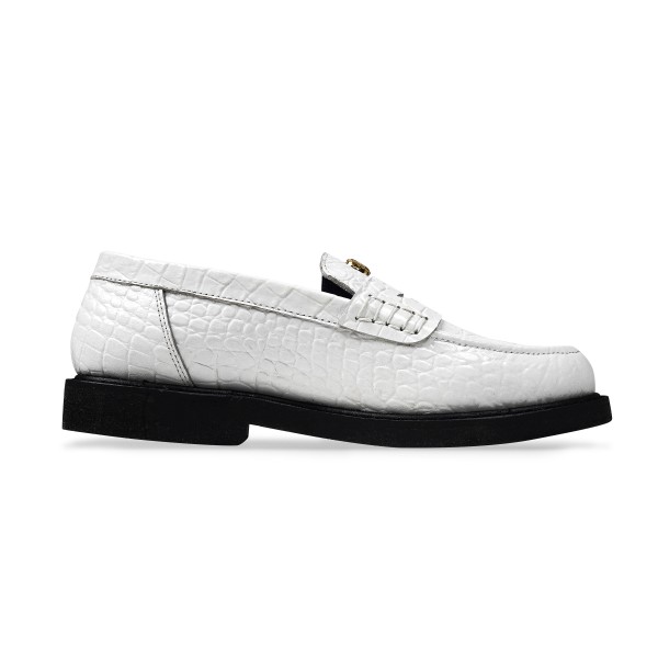 E LOGO PENDANT LOAFERS WHITE | EMERALE